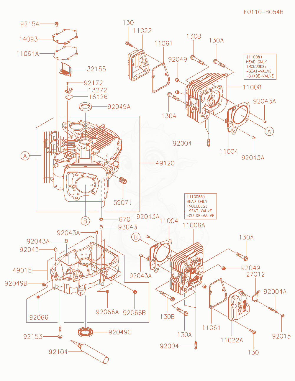 Exploded parts diagram of the Cylinder / Crankcase of a Kawasaki FT730V-AS13 engine, with numbered balloons