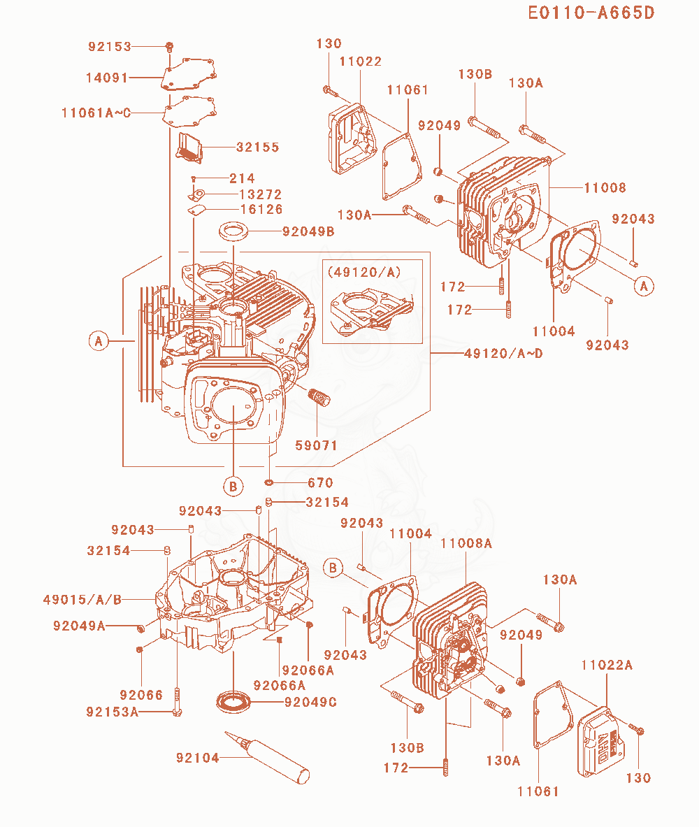 Exploded parts diagram of the Cylinder / Crankcase of a Kawasaki FX651V-BS00 engine, with numbered balloons