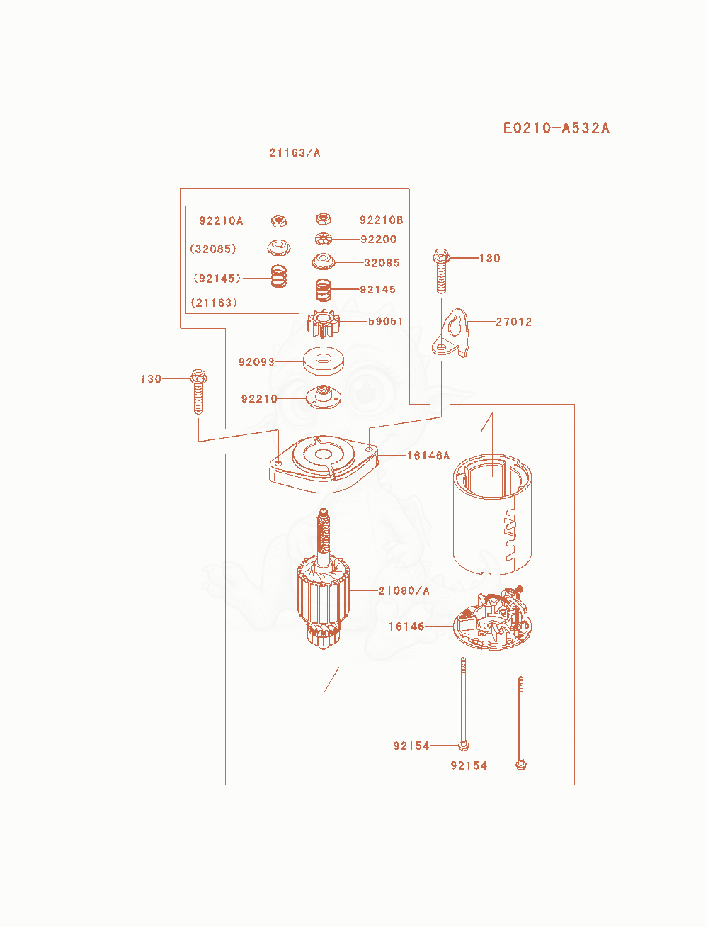 Despiece del Starter de un motor Kawasaki FS730V-BS05, con globos numerados