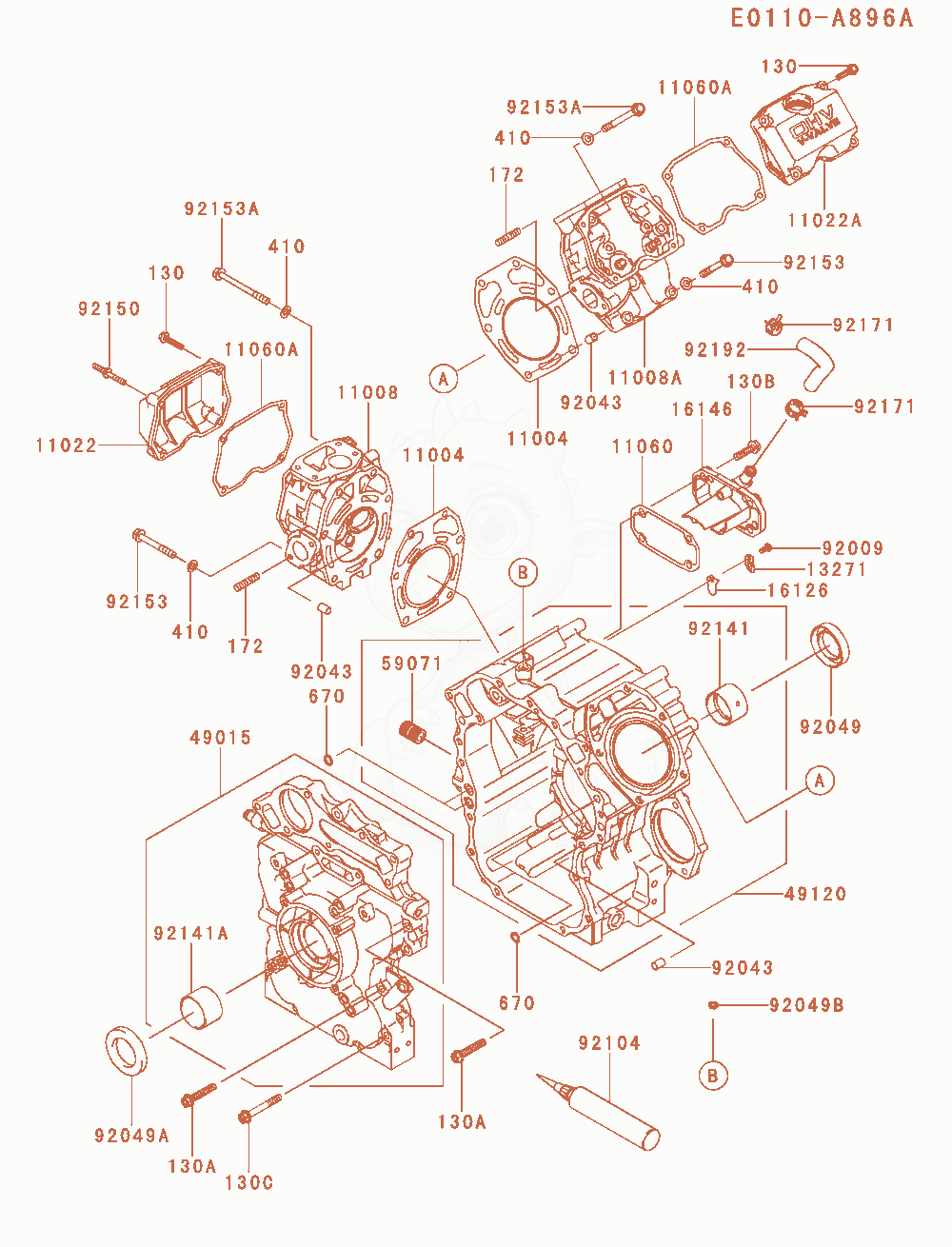 Exploded parts diagram of the Cylinder / Crankcase of a Kawasaki FD851D-MS04 engine, with numbered balloons