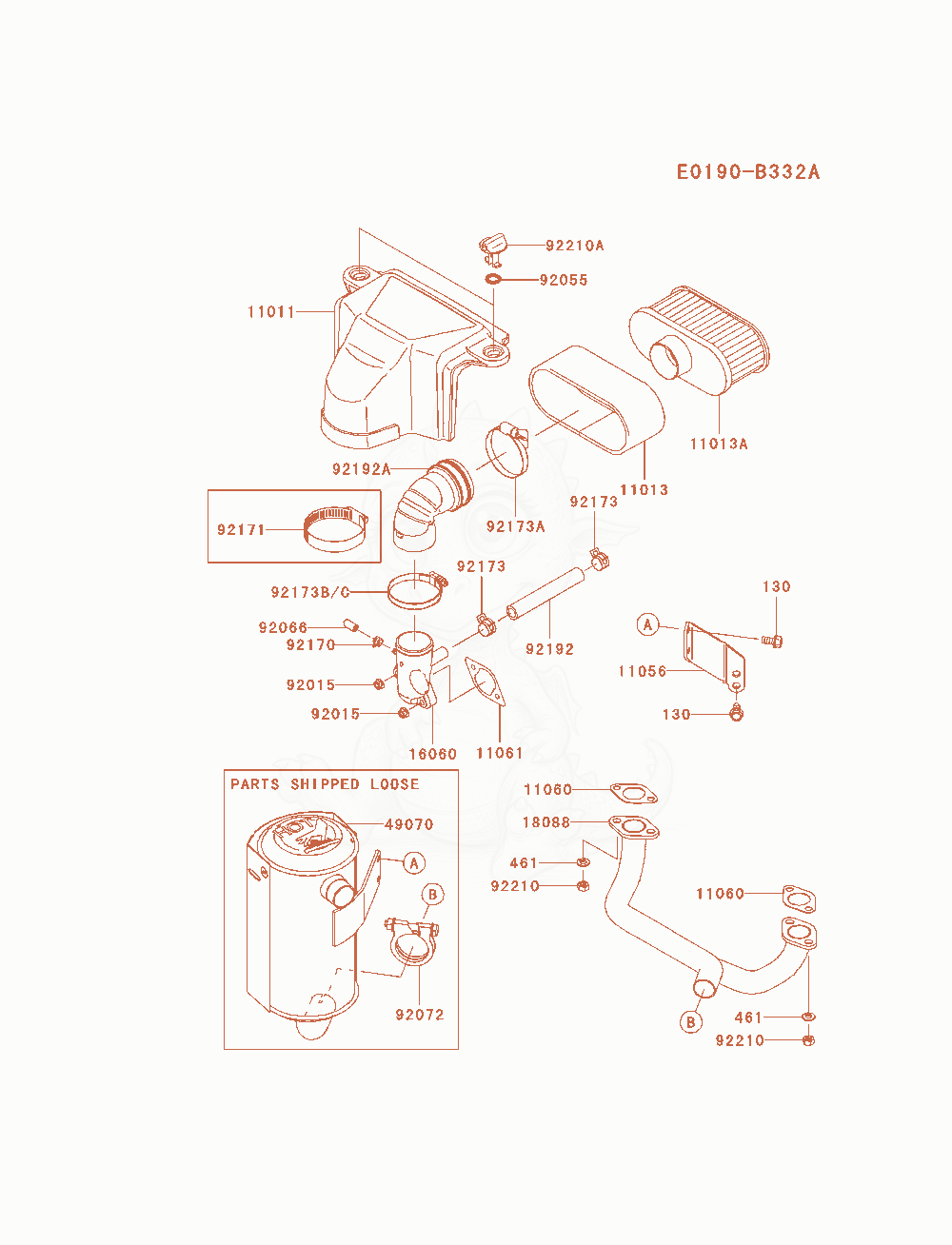 Exploded parts diagram of the Air-Filter / Muffler of a Kawasaki FS481V-AS11 engine, with numbered balloons