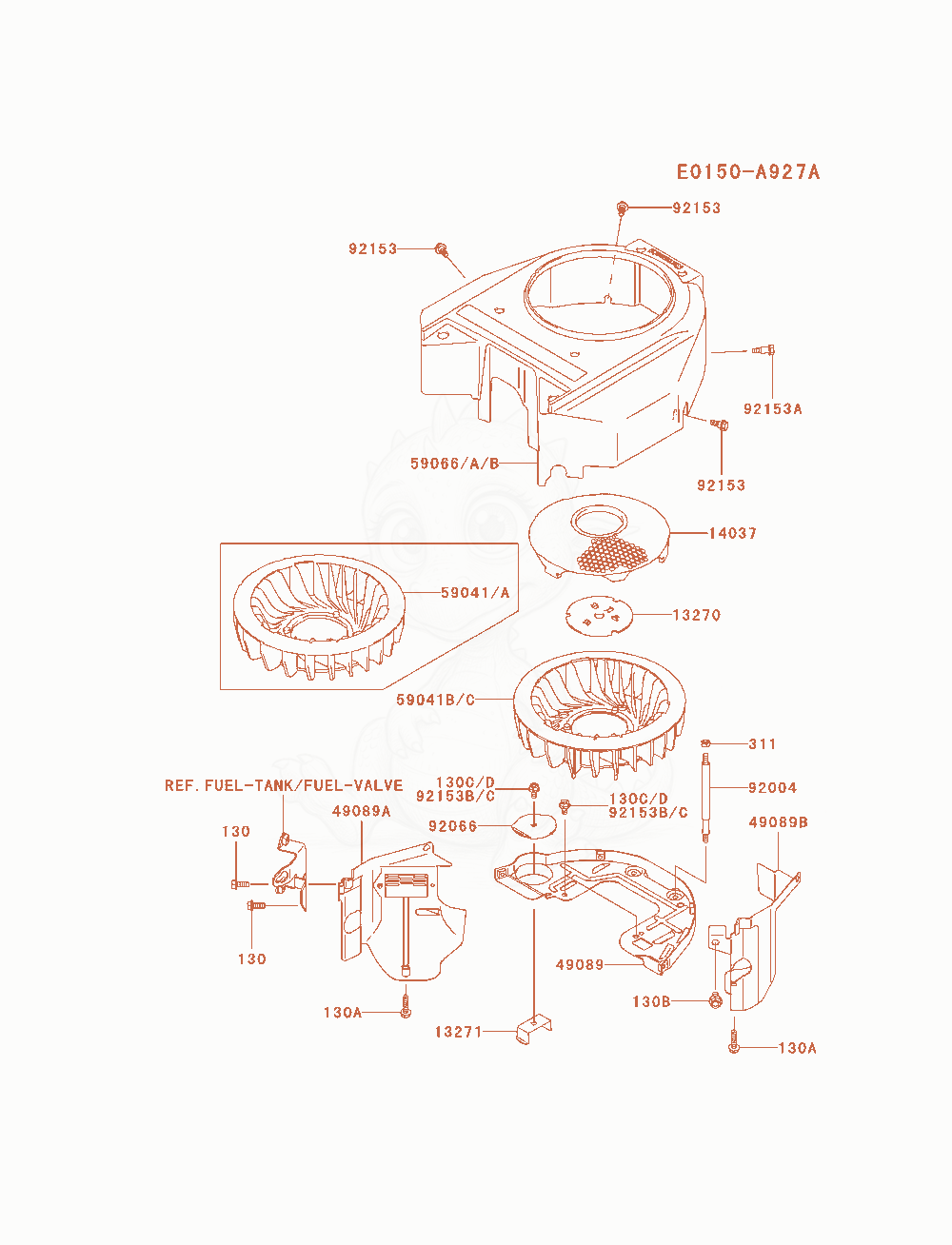 Exploded parts diagram of the Cooling-Equipment of a Kawasaki FH580V-AS34 engine, with numbered balloons