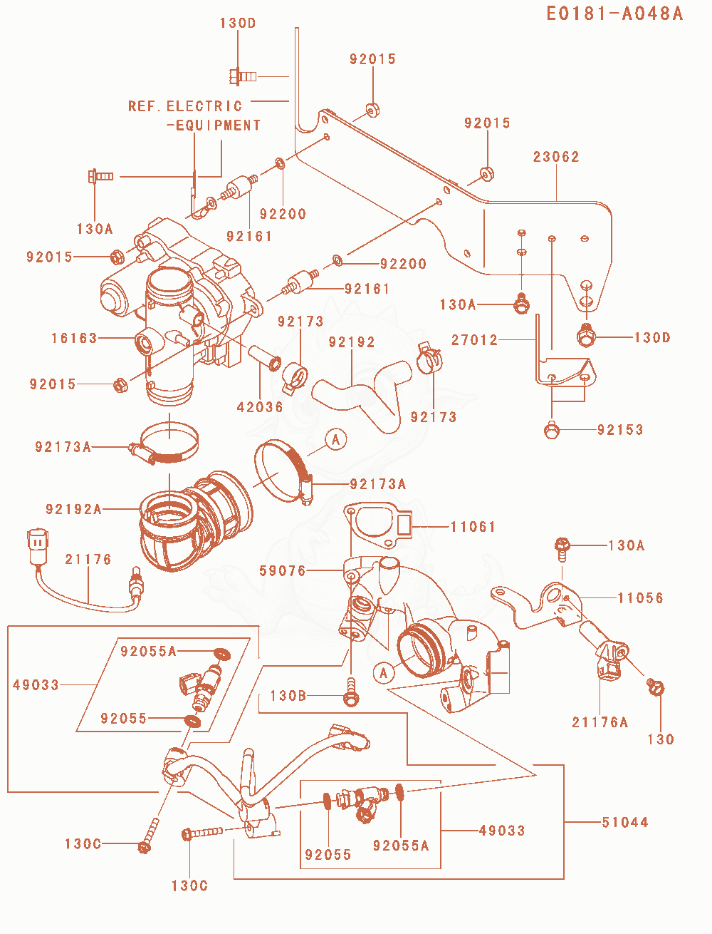 Despiece del Throttle - Equipment de un motor Kawasaki FT730V-AS40, con globos numerados
