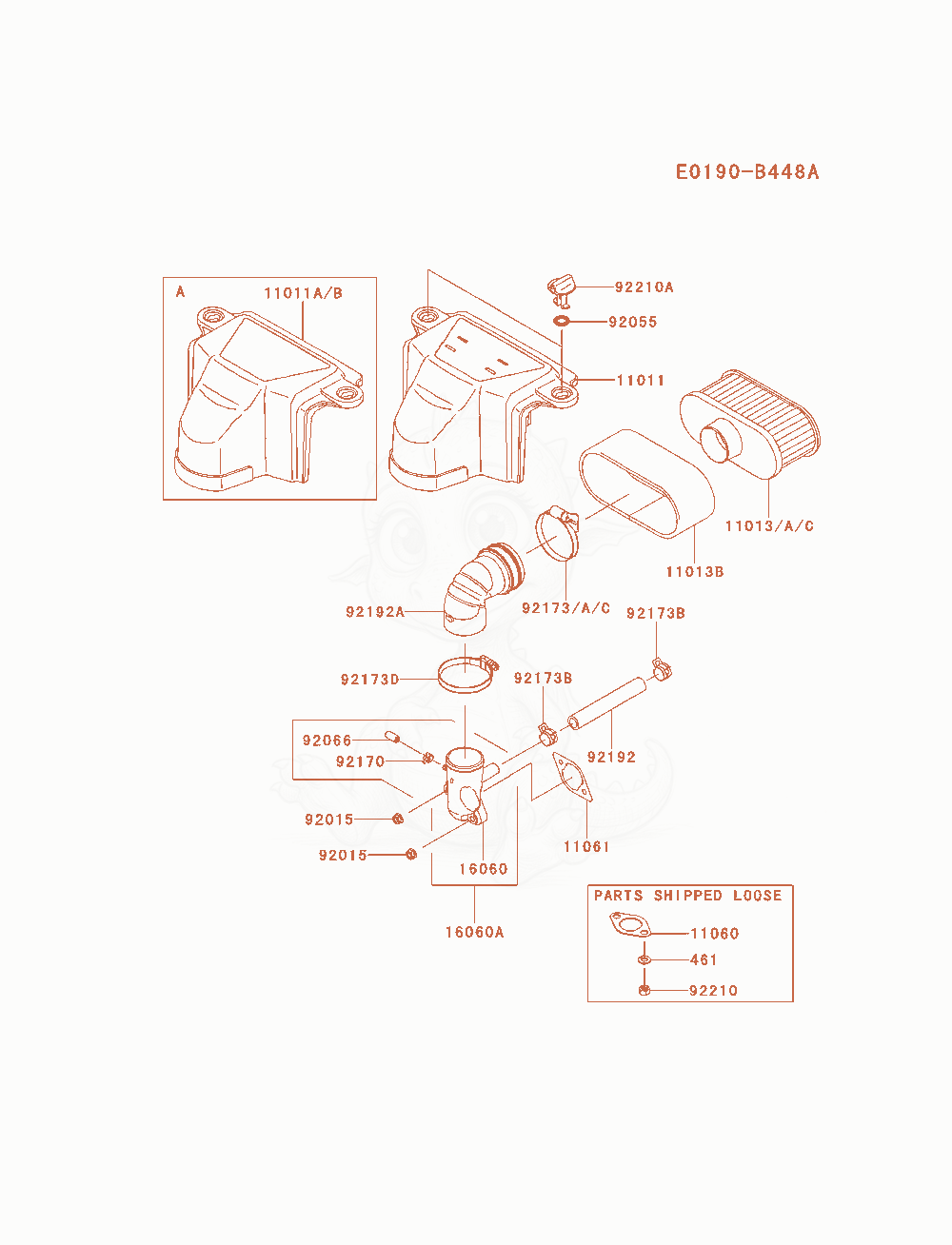 Despiece del Air-Filter / Muffler de un motor Kawasaki FS600V-AS19, con globos numerados