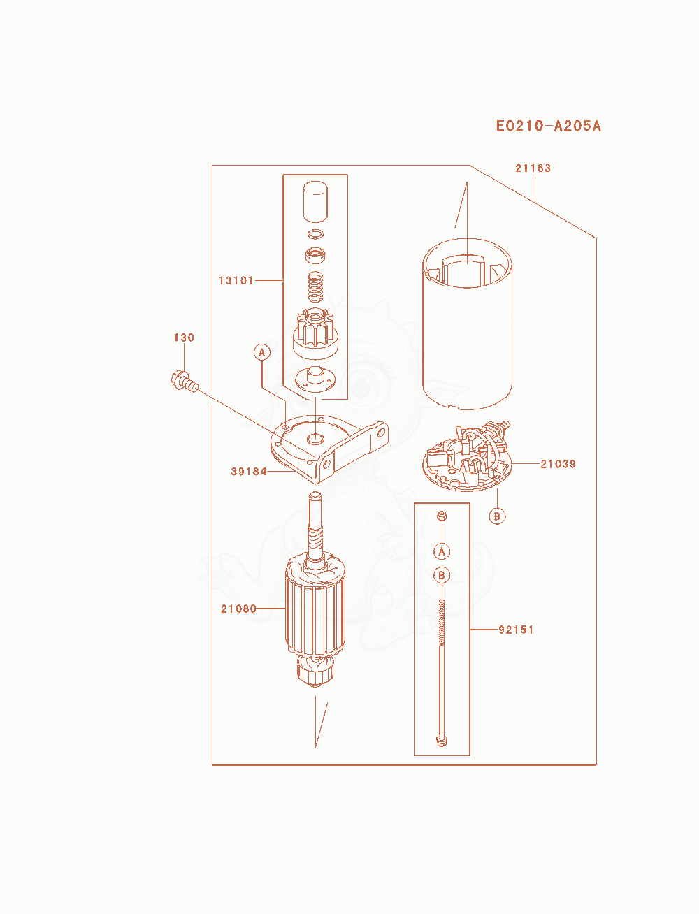 Despiece del Starter de un motor Kawasaki FH721V-AS22, con globos numerados