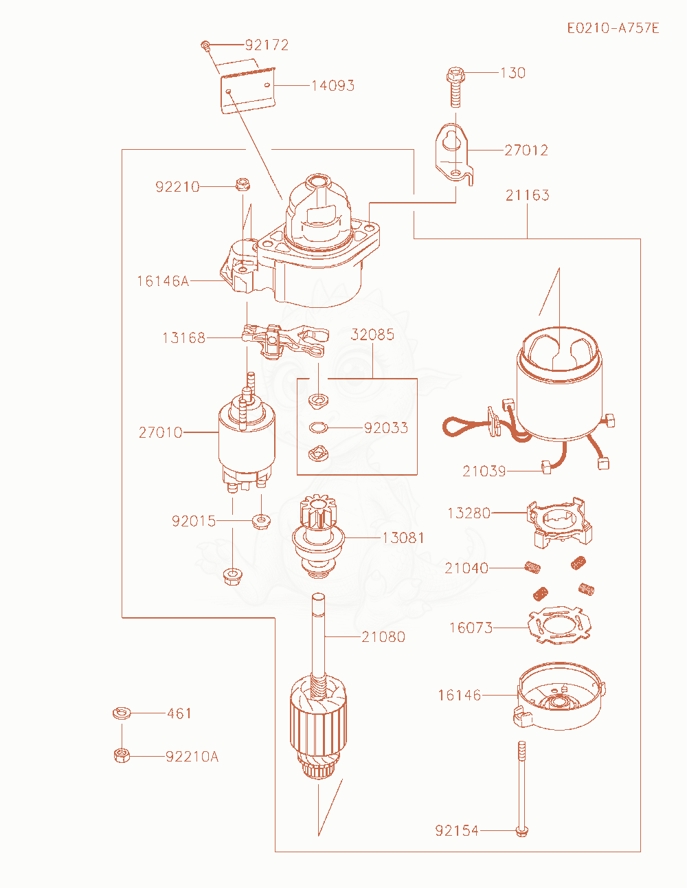 Exploded parts diagram of the Starter of a Kawasaki FX801V-BS04 engine, with numbered balloons