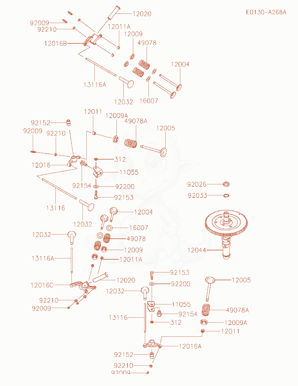 Despiece del Valve / Camshaft de un motor Kawasaki FXT00V-AR31, con globos numerados