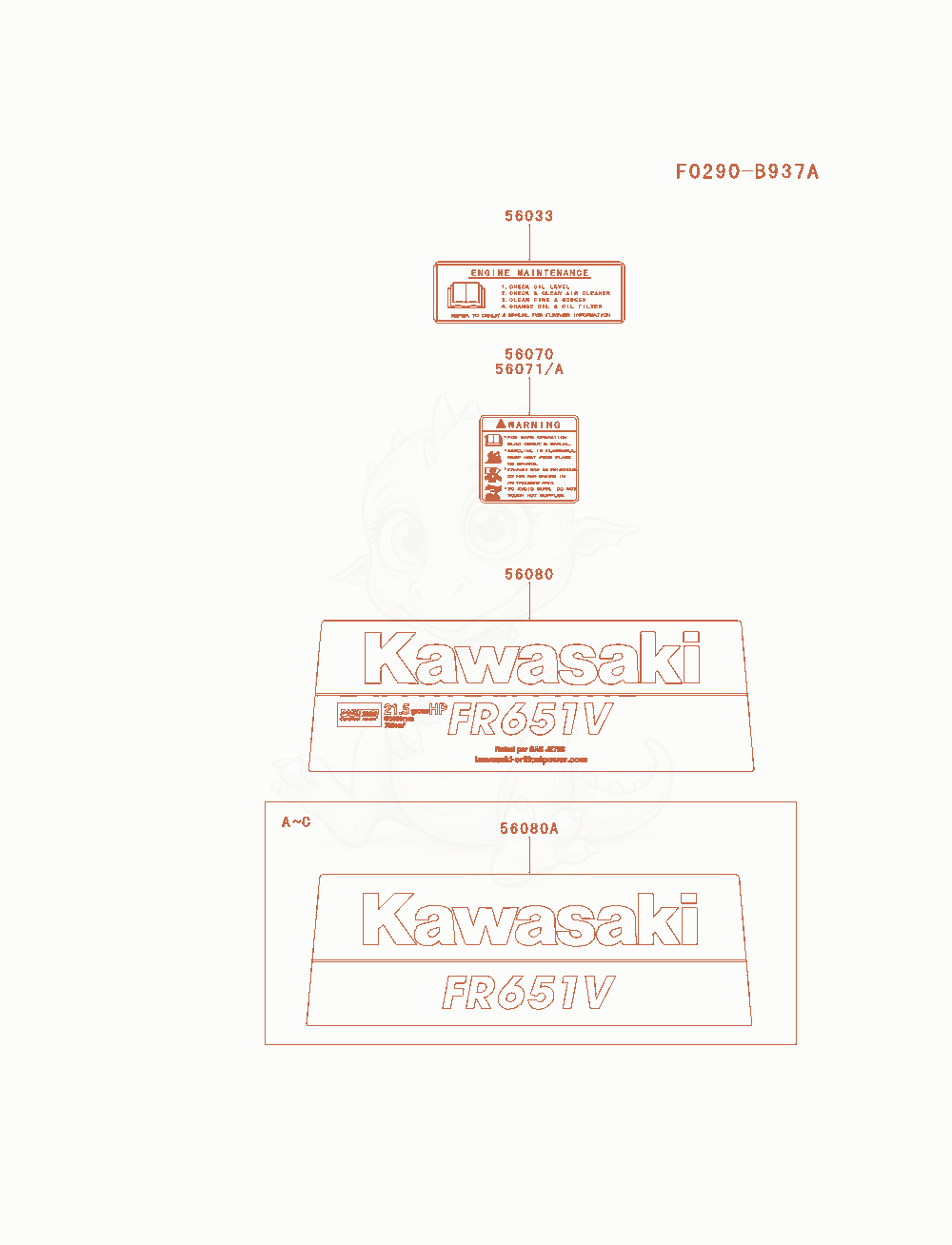Exploded parts diagram of the Label of a Kawasaki FR651V-AS13 engine, with numbered balloons