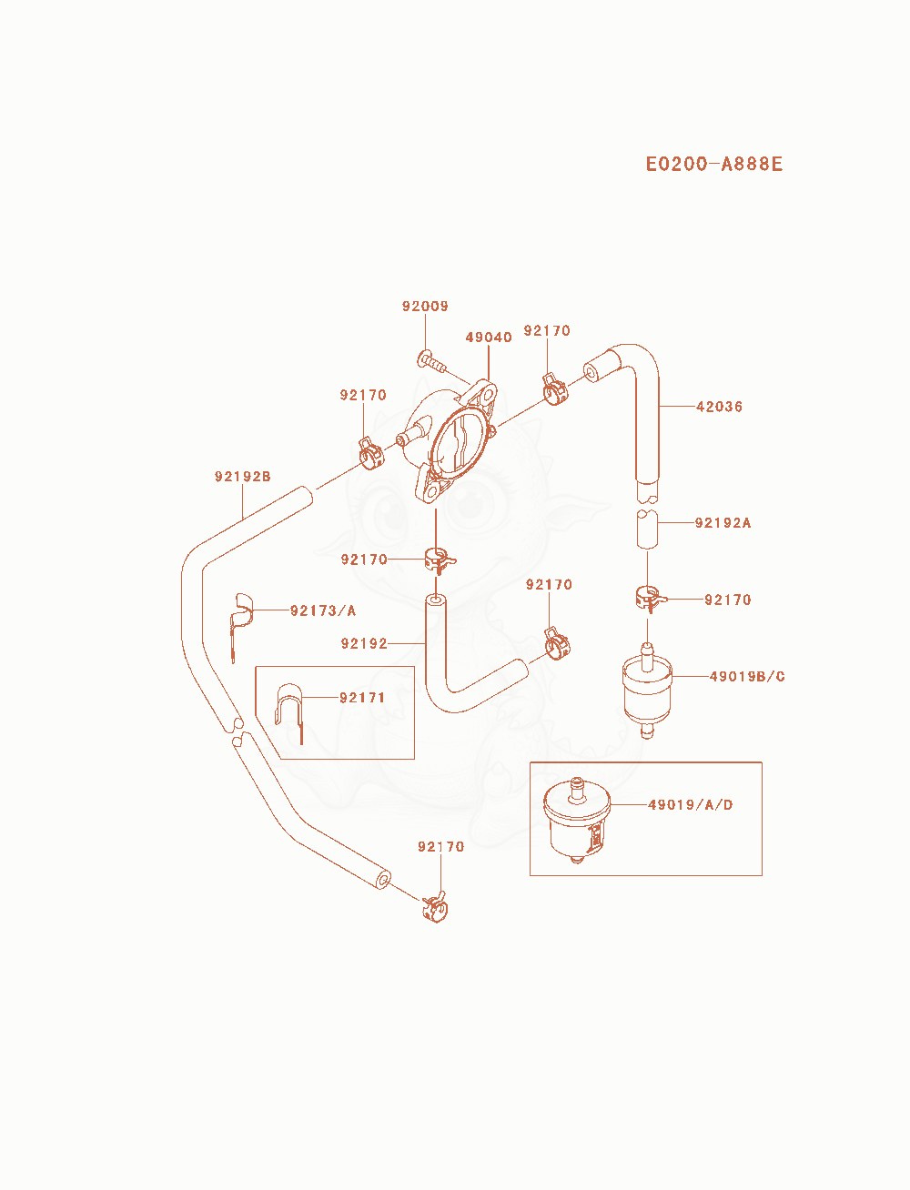 Despiece del Fuel-Tank / Fuel-Valve de un motor Kawasaki FS651V-AS10, con globos numerados