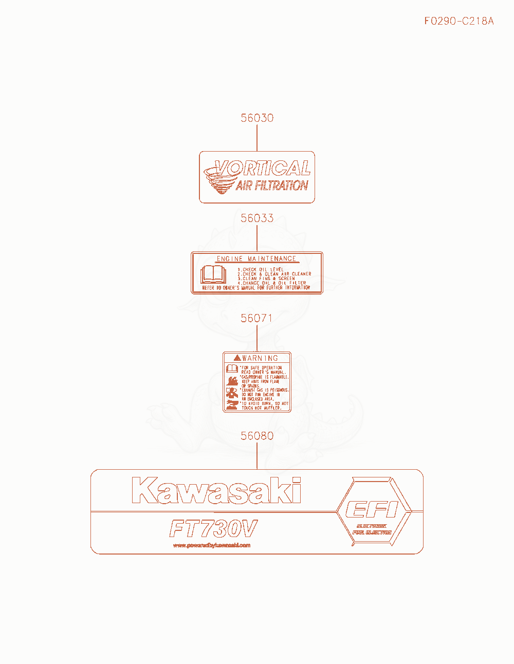 Exploded parts diagram of the Label of a Kawasaki FT730V-AW10 engine, with numbered balloons