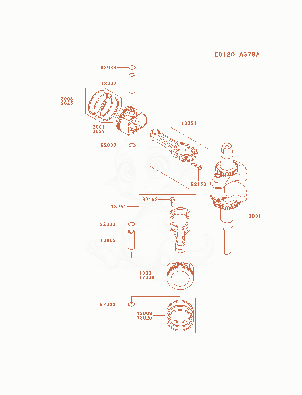 Exploded parts diagram of the Piston / Crankshaft of a Kawasaki FXT00V-AS14 engine, with numbered balloons