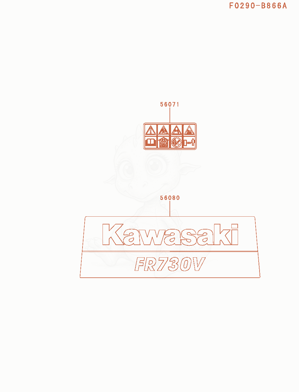 Exploded parts diagram of the Label of a Kawasaki FR730V-AS50 engine, with numbered balloons
