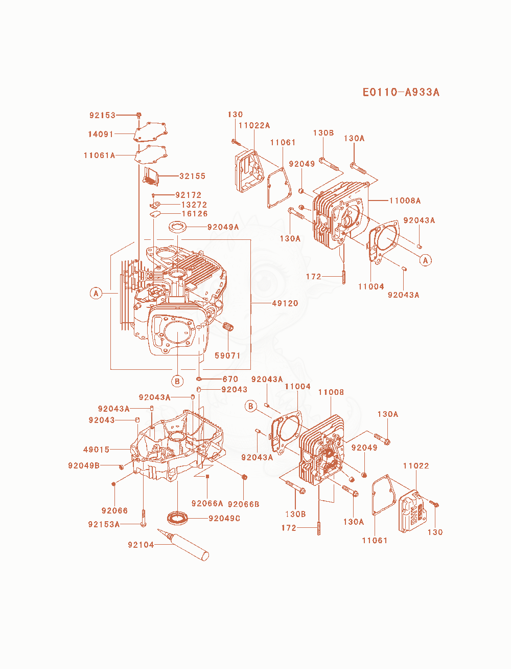 Exploded parts diagram of the Cylinder / Crankcase of a Kawasaki FR651V-AS31 engine, with numbered balloons