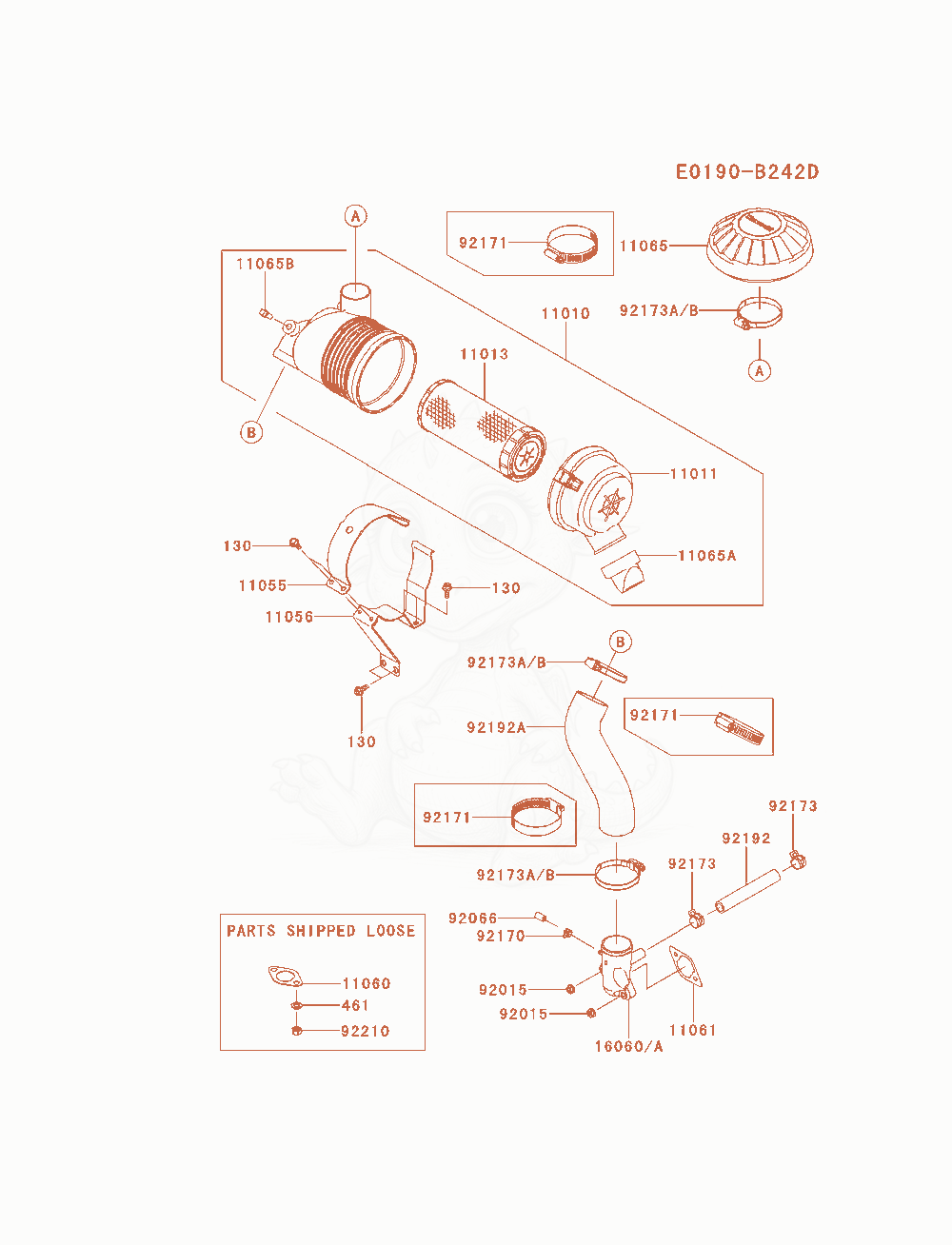 Exploded parts diagram of the Air-Filter / Muffler of a Kawasaki FX600V-AS11 engine, with numbered balloons