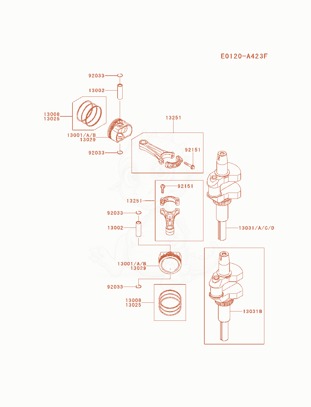 Exploded parts diagram of the Piston / Crankshaft of a Kawasaki FS600V-AS05 engine, with numbered balloons
