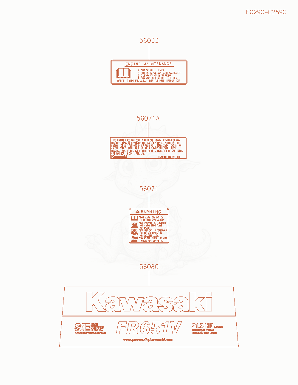 Exploded parts diagram of the Label of a Kawasaki FR651V-AR09 engine, with numbered balloons