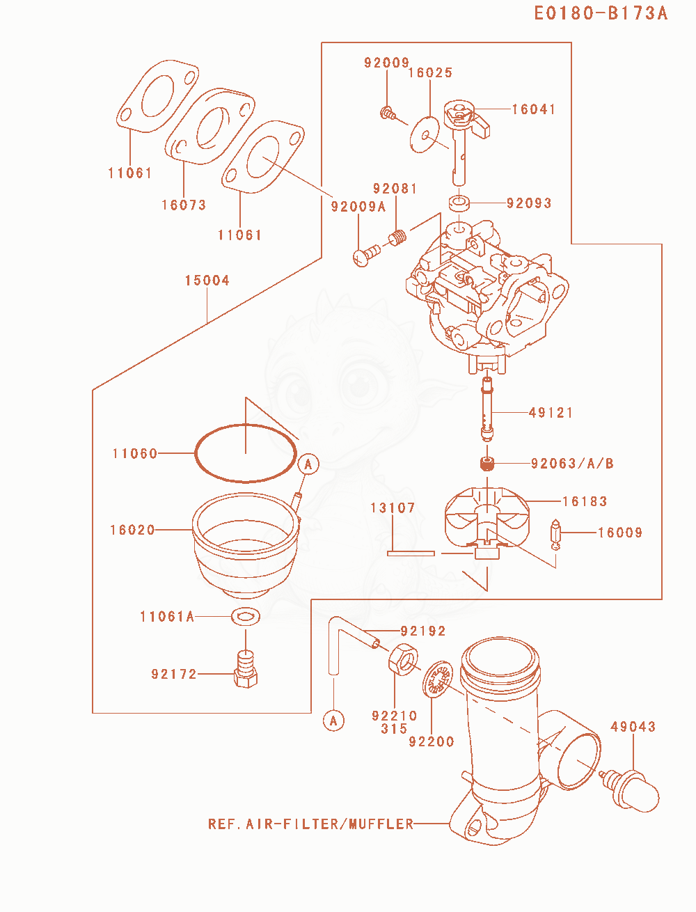 Exploded parts diagram of the Carburetor(Bm11-Dm11) of a Kawasaki FJ180V-CM11 engine, with numbered balloons
