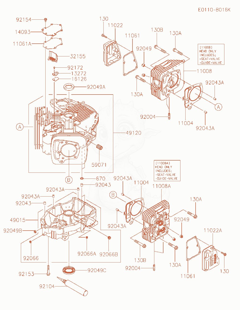Exploded parts diagram of the Cylinder / Crankcase of a Kawasaki FR730V-GS14 engine, with numbered balloons