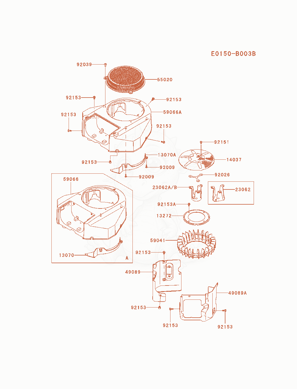 Despiece del Cooling-Equipment de un motor Kawasaki FS730V-AS04, con globos numerados