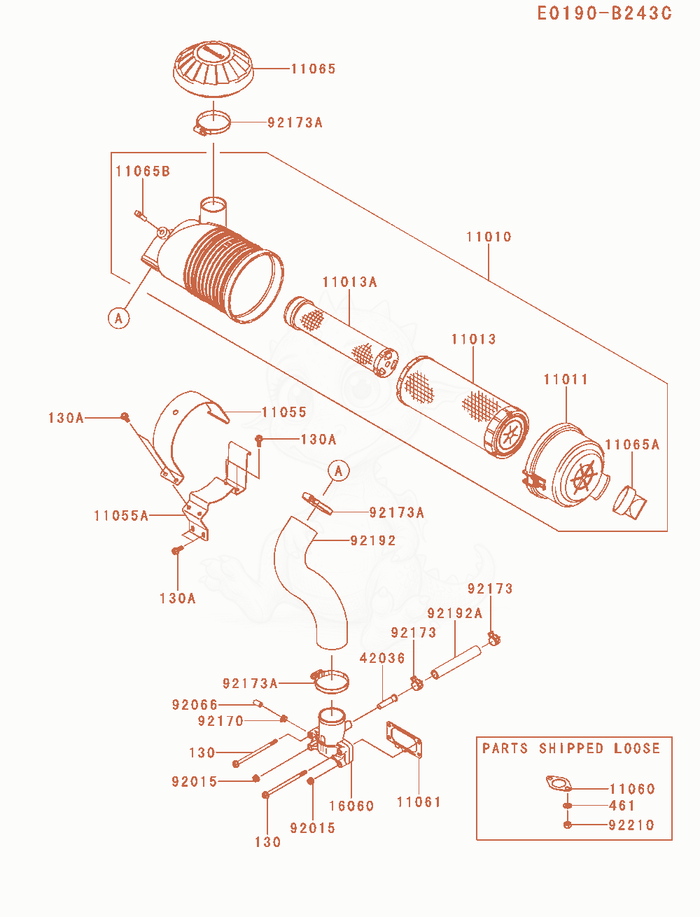 Exploded parts diagram of the Air-Filter / Muffler of a Kawasaki FX651V-BS12 engine, with numbered balloons