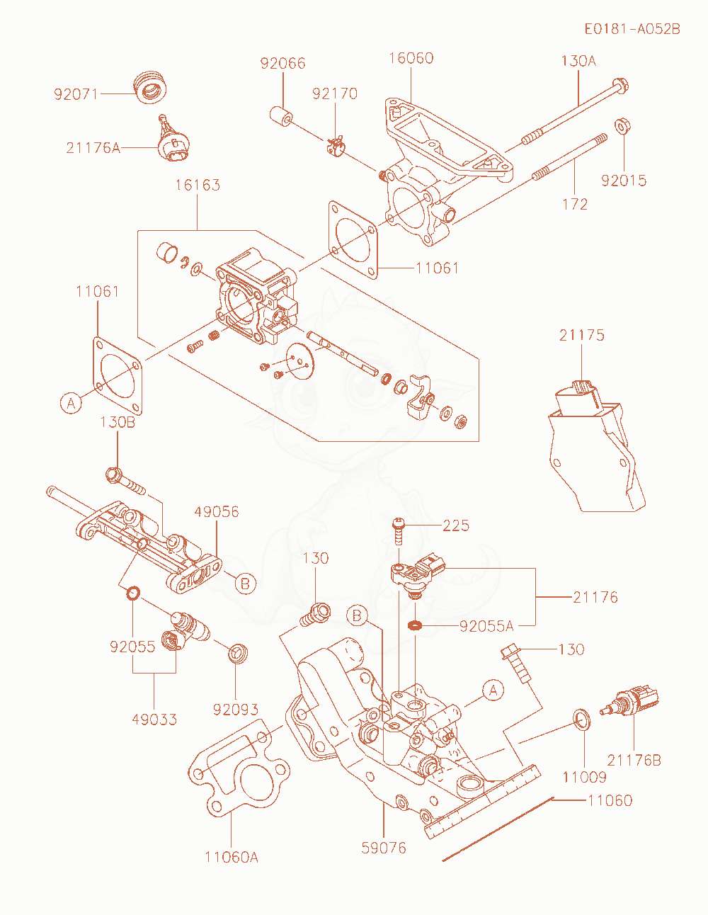 Exploded parts diagram of the Throttle-Equipment of a Kawasaki FD851D-RS01 engine, with numbered balloons
