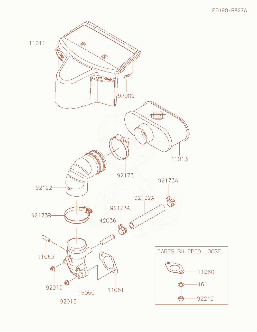 Despiece del Air-Filter / Muffler de un motor Kawasaki FR730V-AR04, con globos numerados