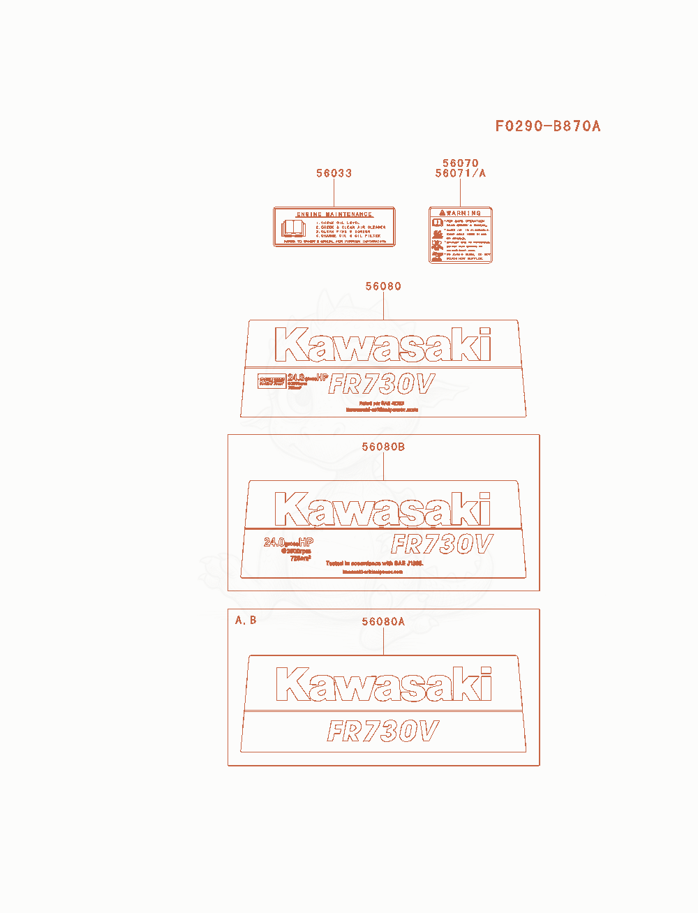 Exploded parts diagram of the Label of a Kawasaki FR730V-AS10 engine, with numbered balloons