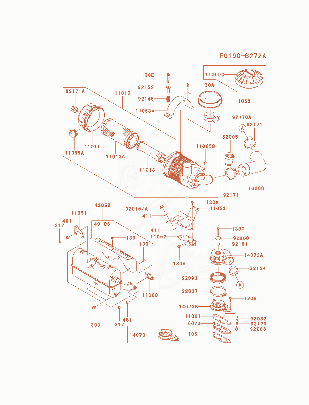 Exploded parts diagram of the Air-Filter / Muffler of a Kawasaki FD791D-DS01 engine, with numbered balloons
