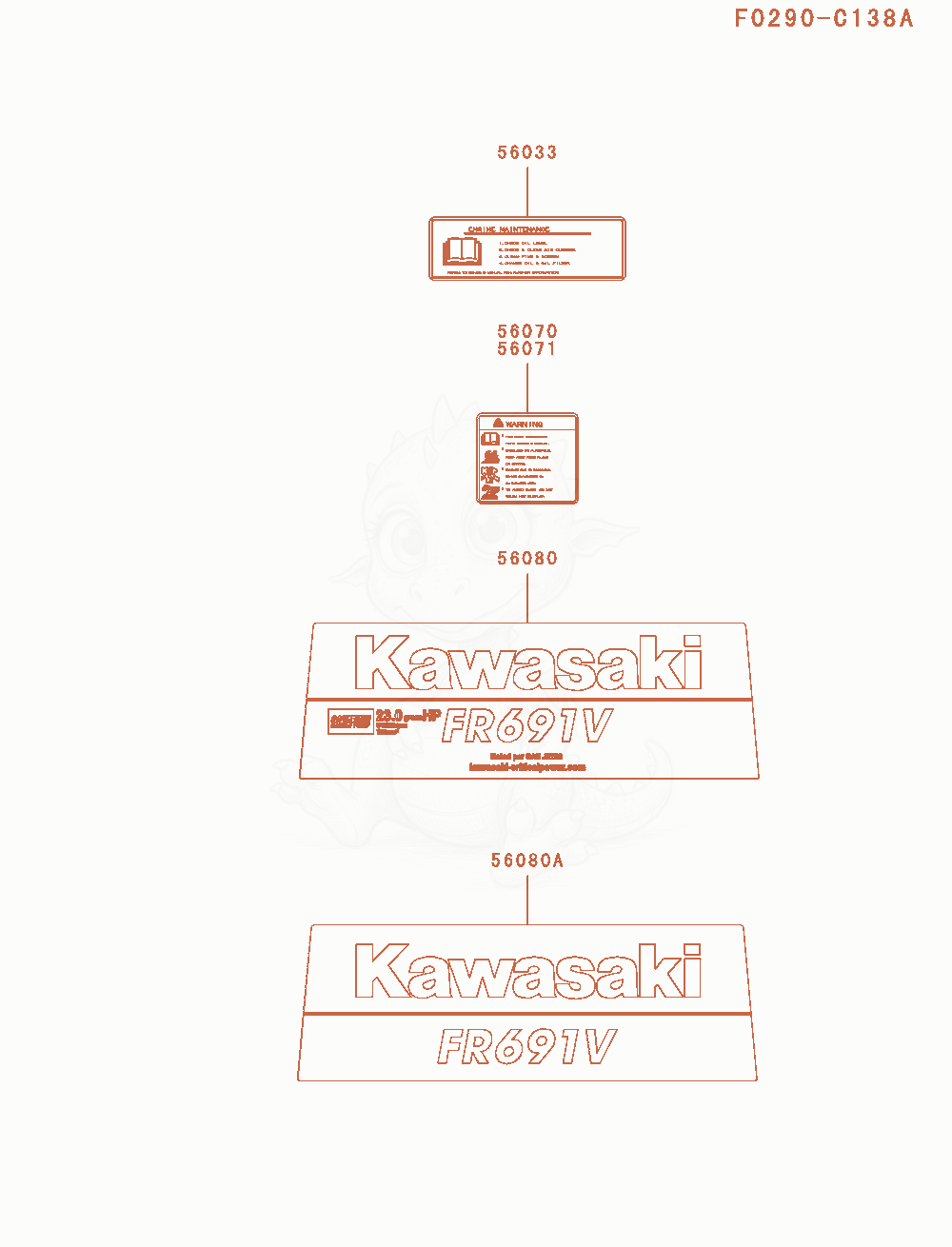 Exploded parts diagram of the Label of a Kawasaki FR691V-AS06 engine, with numbered balloons