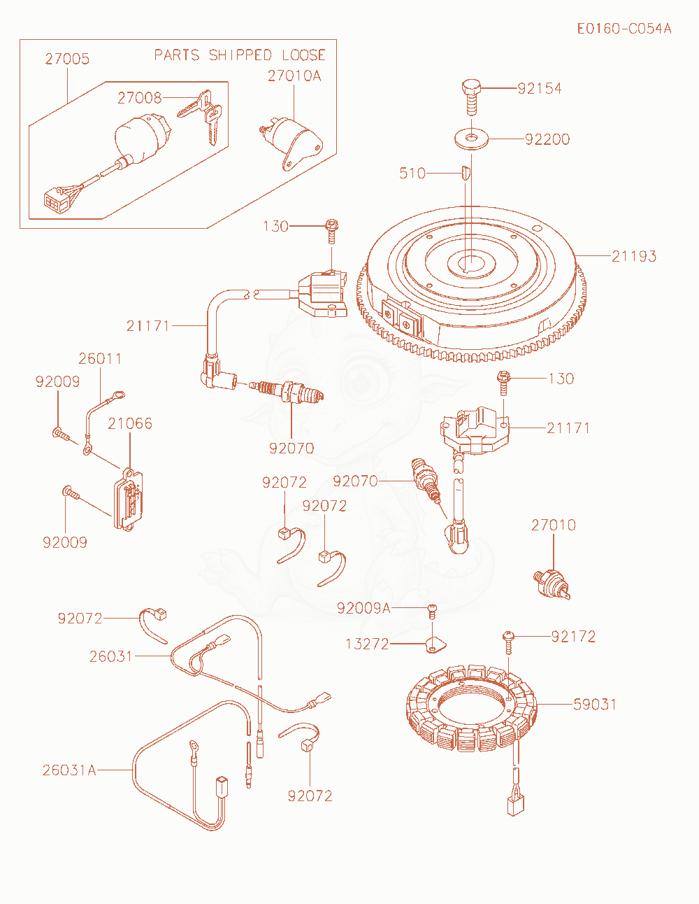 Despiece del Electric-Equipment de un motor Kawasaki FS691V-BE51, con globos numerados