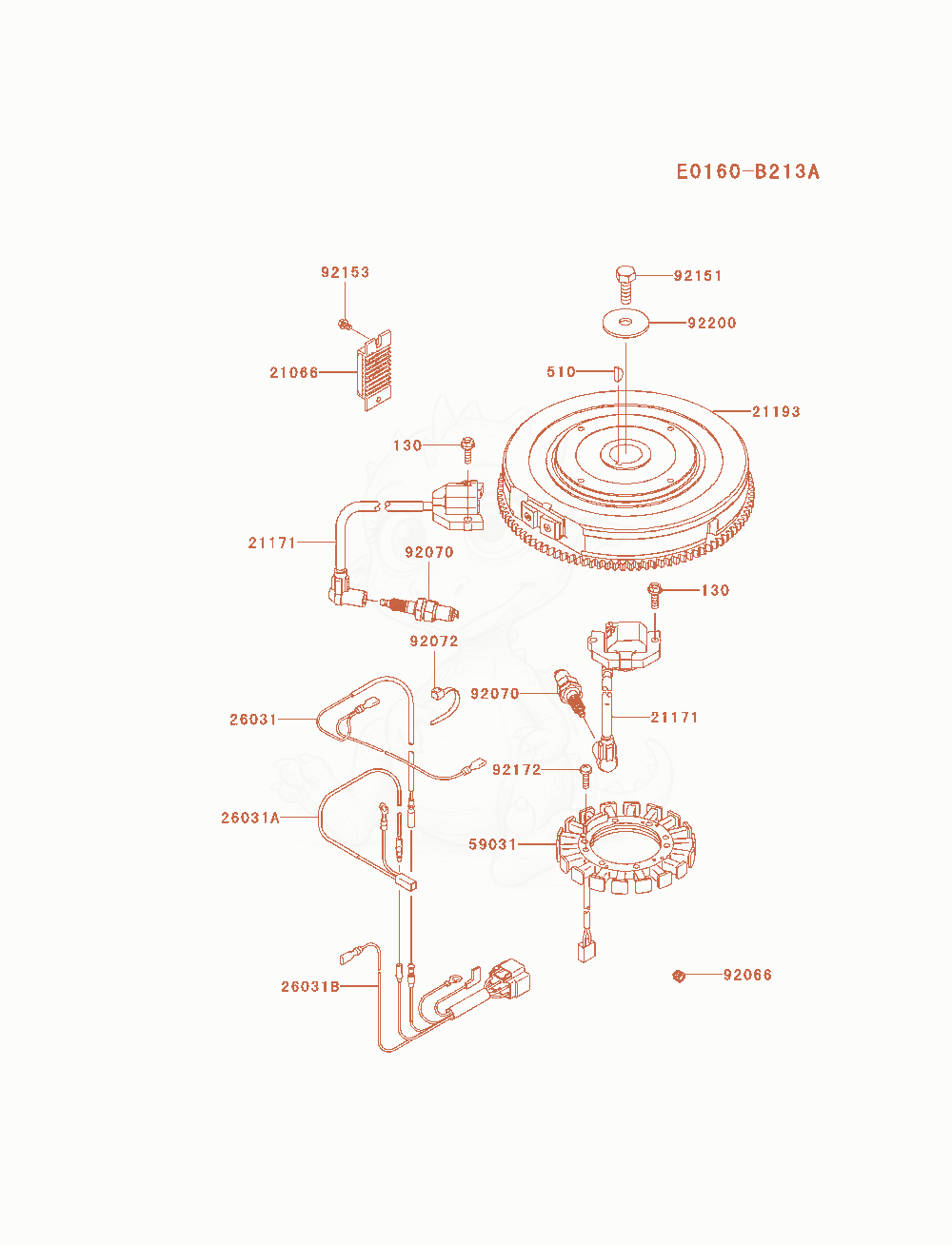 Despiece del Electric-Equipment de un motor Kawasaki FX850V-AS05, con globos numerados