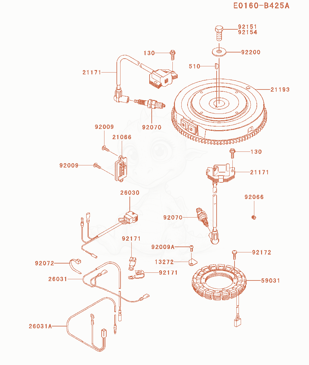 Despiece del Electric-Equipment de un motor Kawasaki FX651V-AS06, con globos numerados