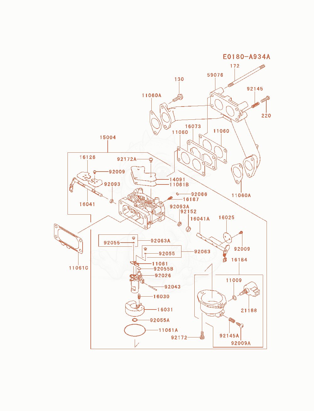 Exploded parts diagram of the Carburetor of a Kawasaki FH601D-FS01 engine, with numbered balloons