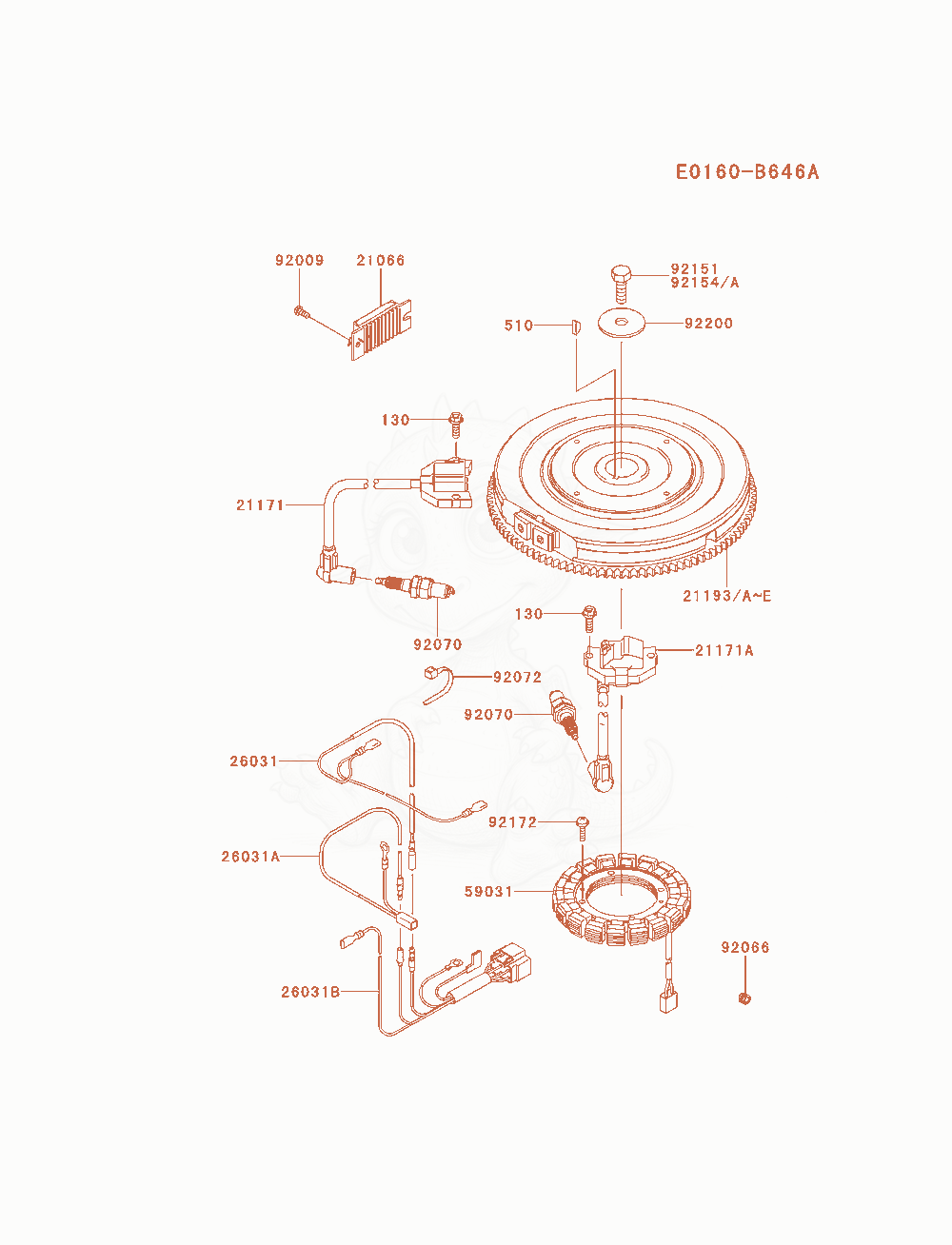 Exploded parts diagram of the Electric-Equipment of a Kawasaki FX921V-AS04 engine, with numbered balloons