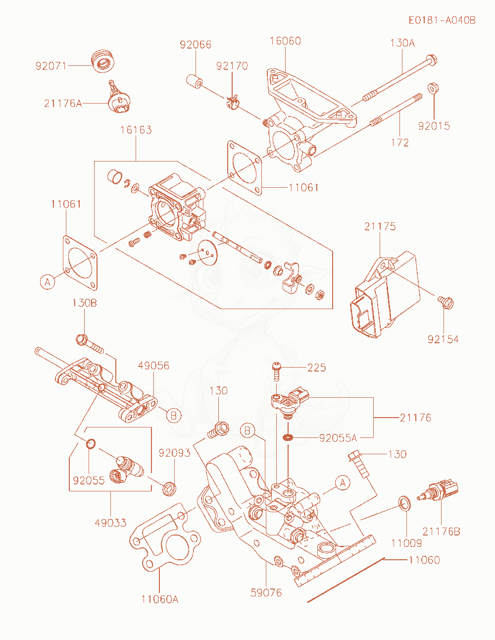 Exploded parts diagram of the Throttle-Equipment of a Kawasaki FD851D-PS04 engine, with numbered balloons