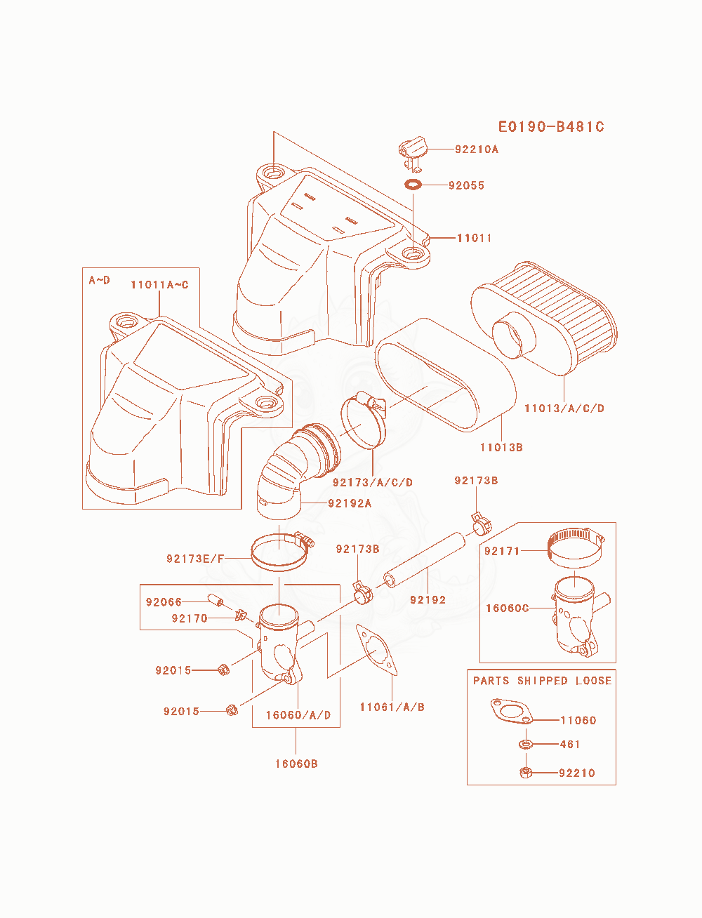 Exploded parts diagram of the Air-Filter / Muffler of a Kawasaki FS600V-AS00 engine, with numbered balloons