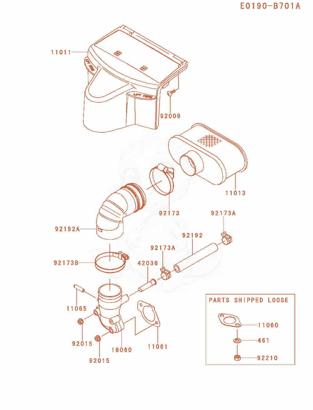 Despiece del Air-Filter / Muffler de un motor Kawasaki FR730V-AS34, con globos numerados
