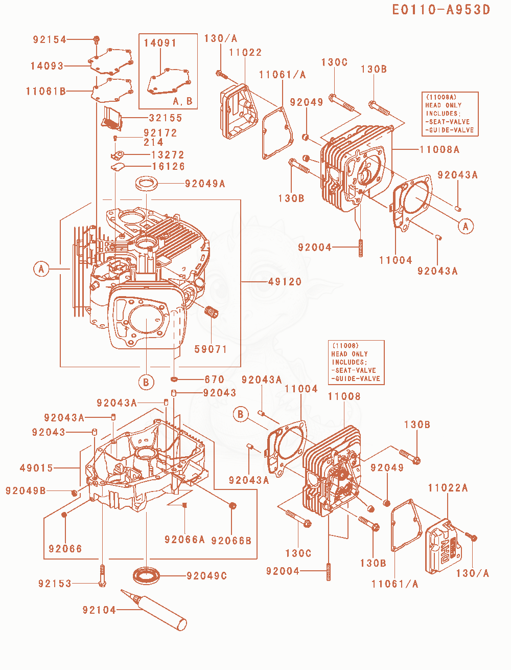 Exploded parts diagram of the Cylinder / Crankcase of a Kawasaki FR730V-AS05 engine, with numbered balloons