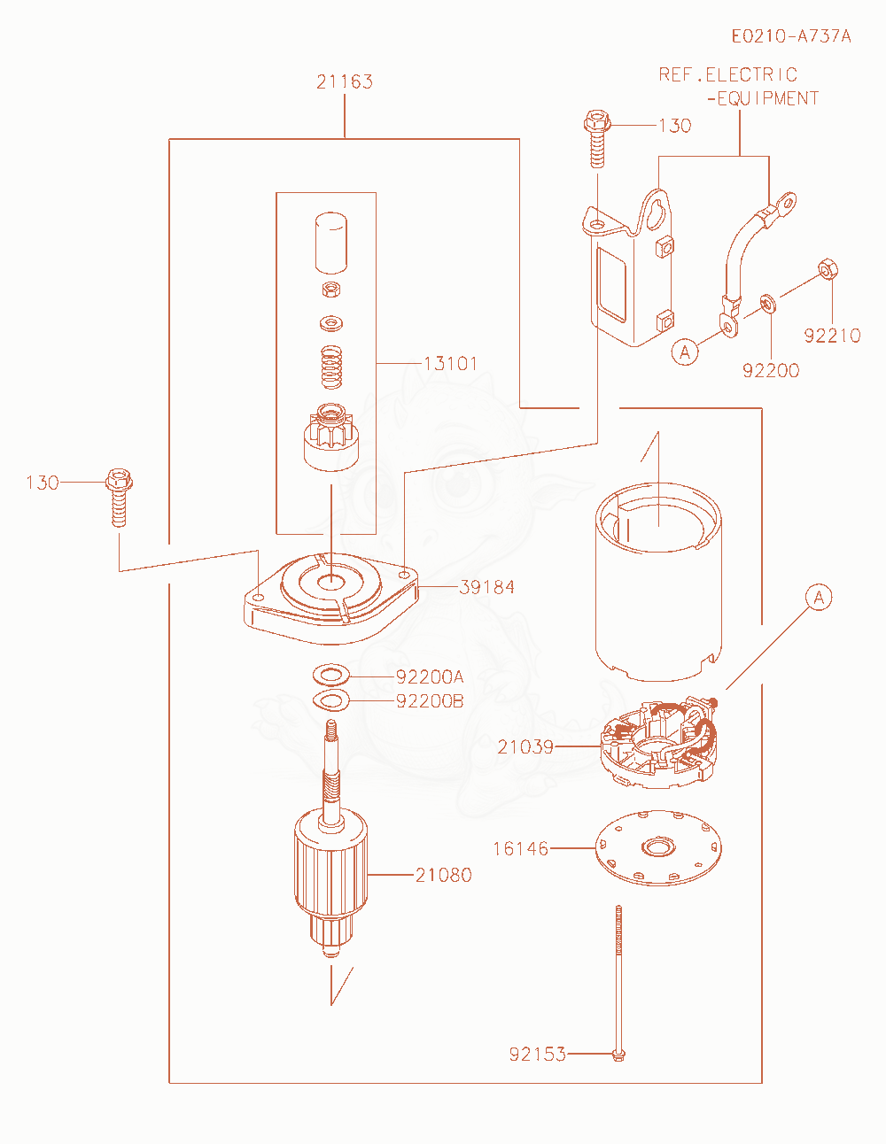 Exploded parts diagram of the Starter of a Kawasaki FS600V-BS44 engine, with numbered balloons