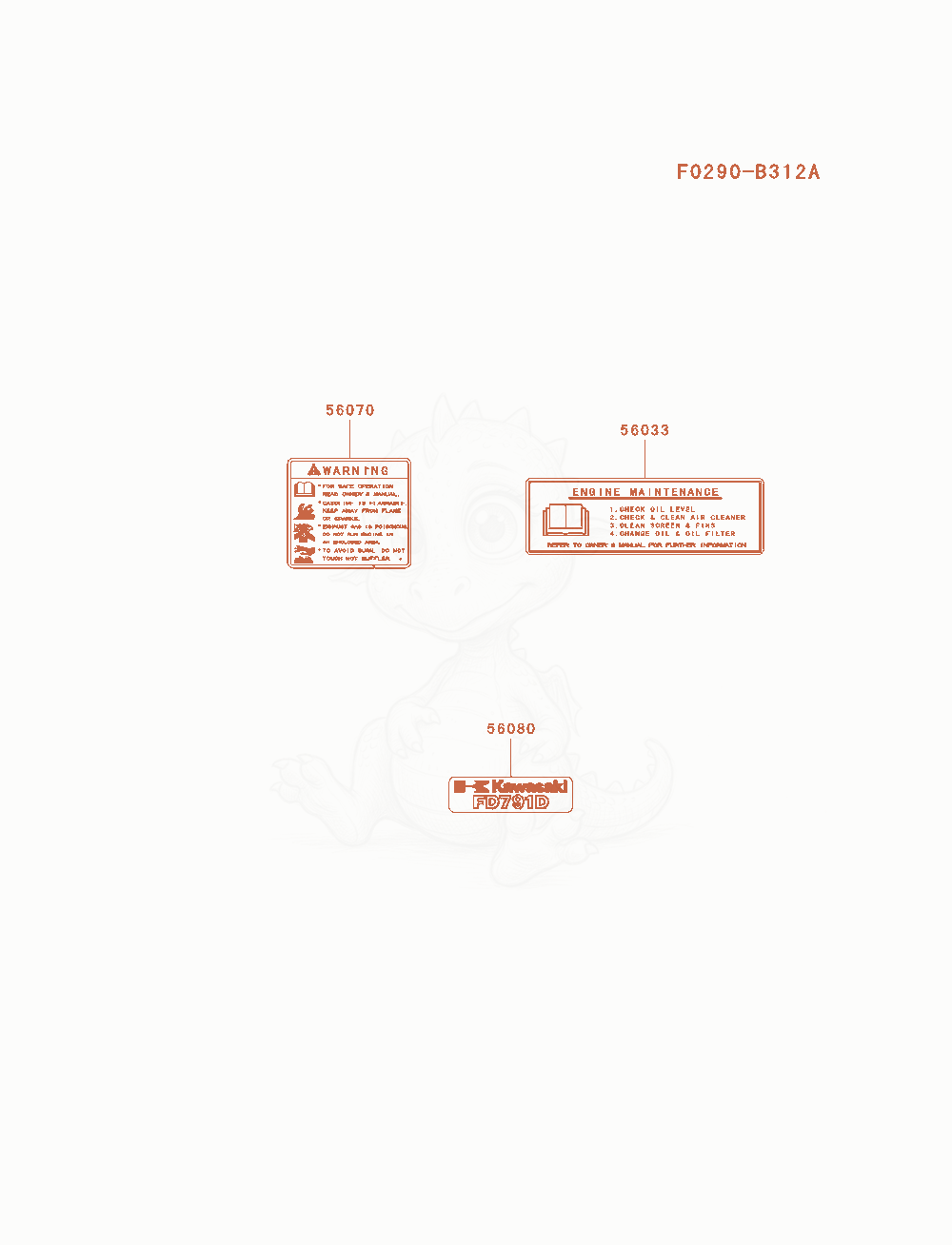 Exploded parts diagram of the Label of a Kawasaki FD791D-FS04 engine, with numbered balloons