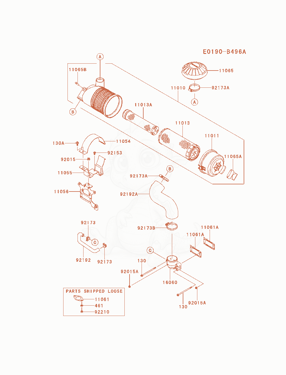 Exploded parts diagram of the Air-Filter / Muffler of a Kawasaki FXT00V-AS14 engine, with numbered balloons