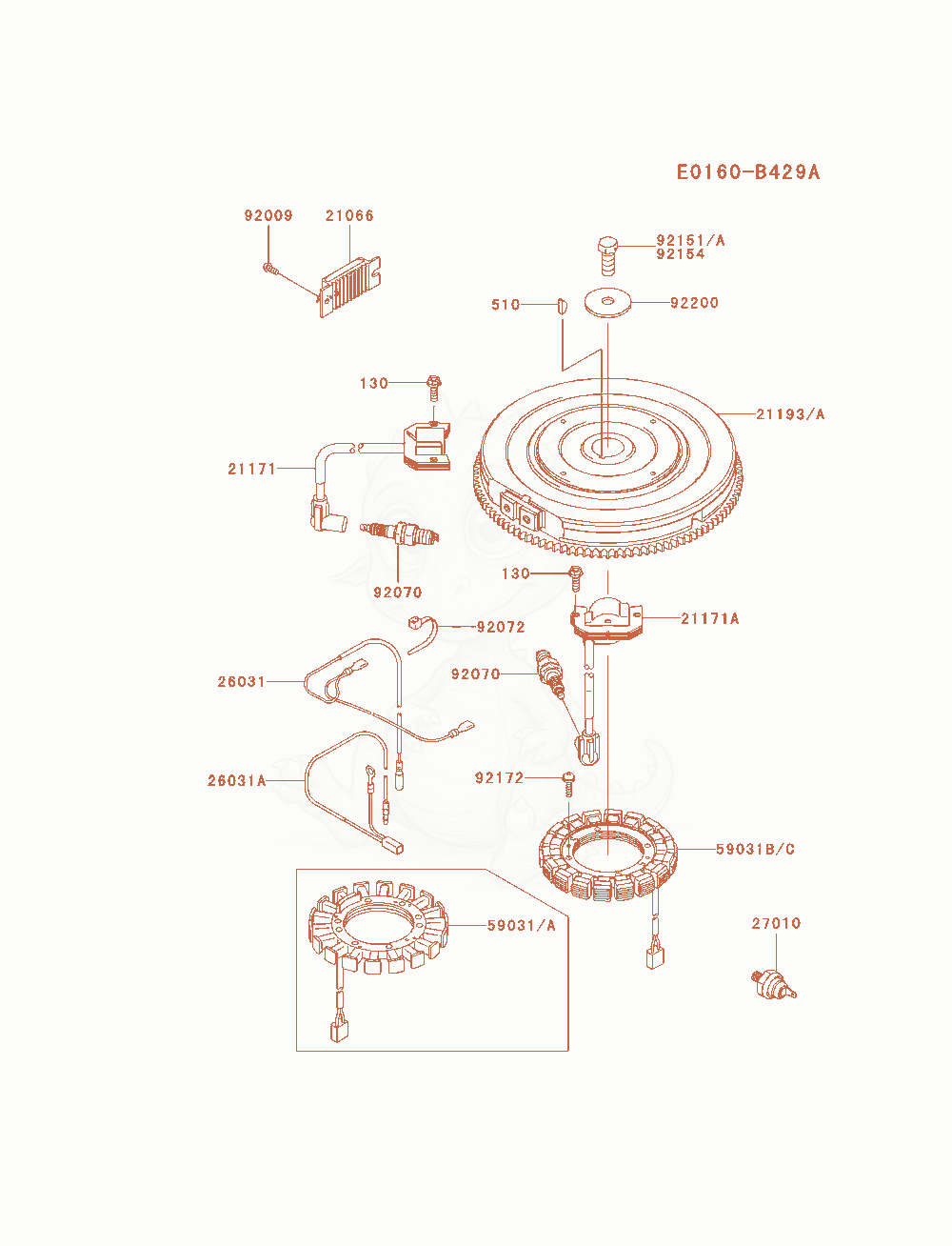 Despiece del Electric-Equipment de un motor Kawasaki FXT00V-AS05, con globos numerados