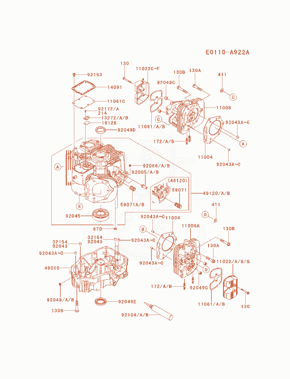 Exploded parts diagram of the Cylinder / Crankcase of a Kawasaki FX850V-AS14 engine, with numbered balloons