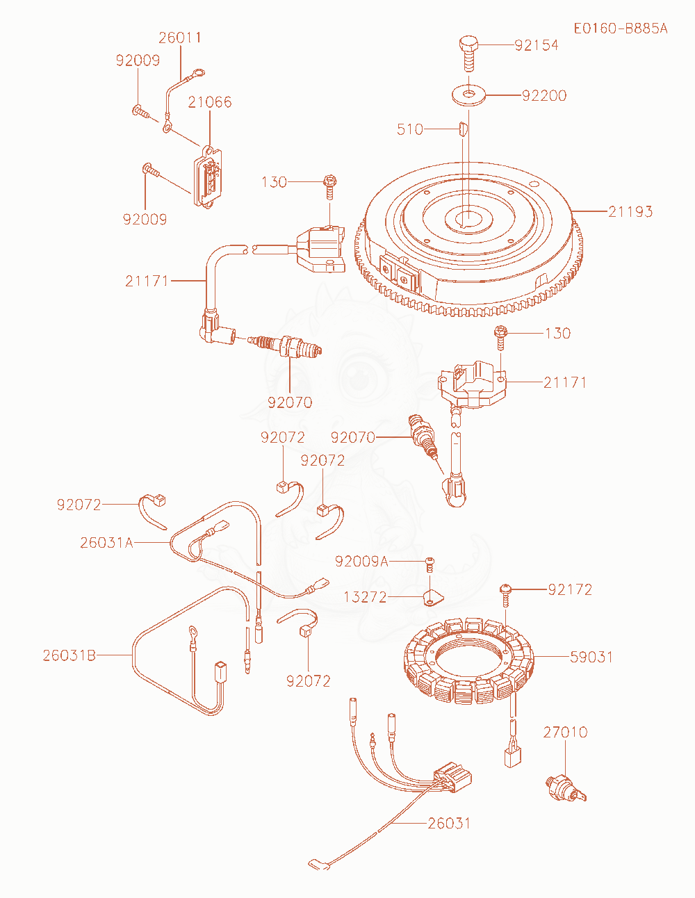 Despiece del Electric-Equipment de un motor Kawasaki FR730V-AR04, con globos numerados