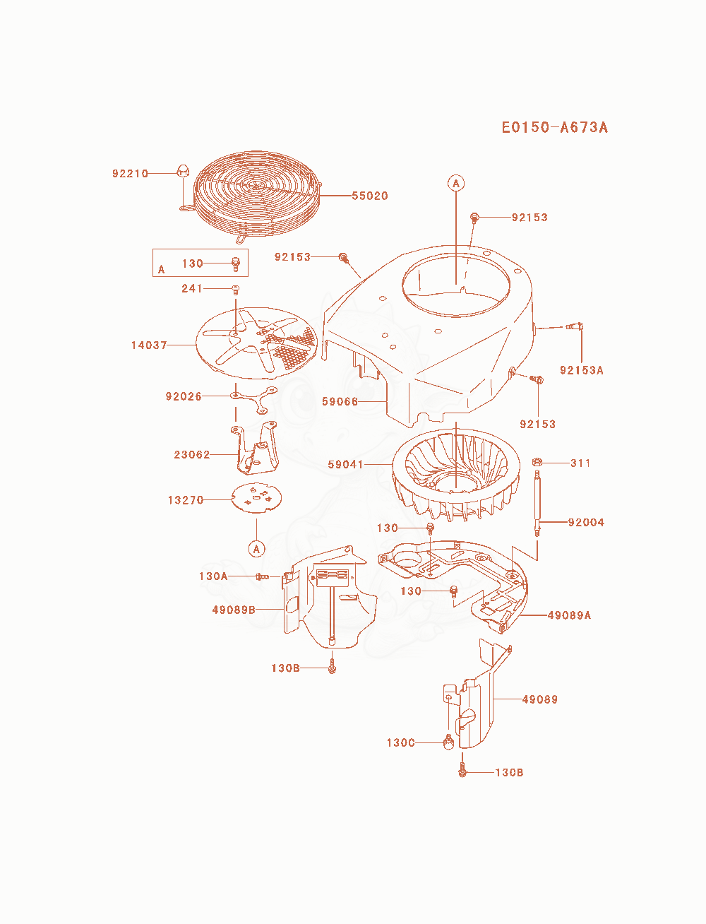 Despiece del Cooling-Equipment de un motor Kawasaki FH580V-AS13, con globos numerados