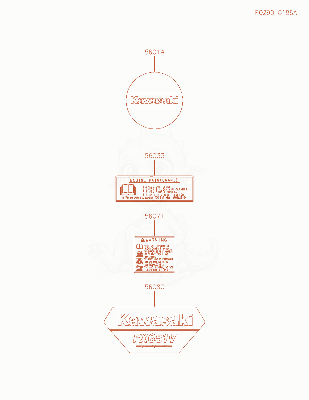 Exploded parts diagram of the Label of a Kawasaki FX651V-AR00 engine, with numbered balloons