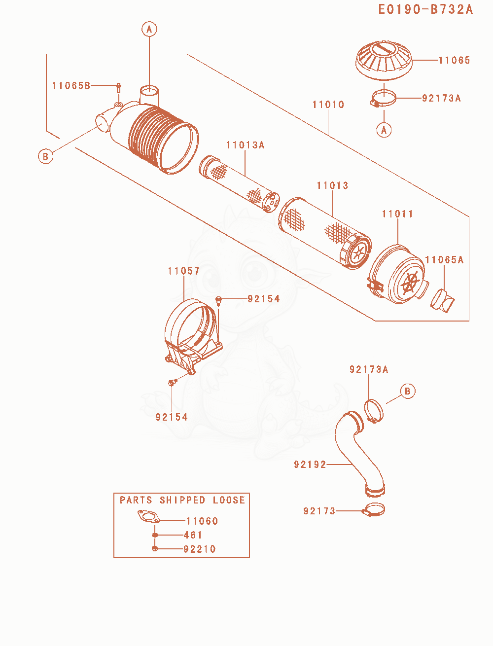 Exploded parts diagram of the Air-Filter / Muffler of a Kawasaki FX730V-AS01 engine, with numbered balloons