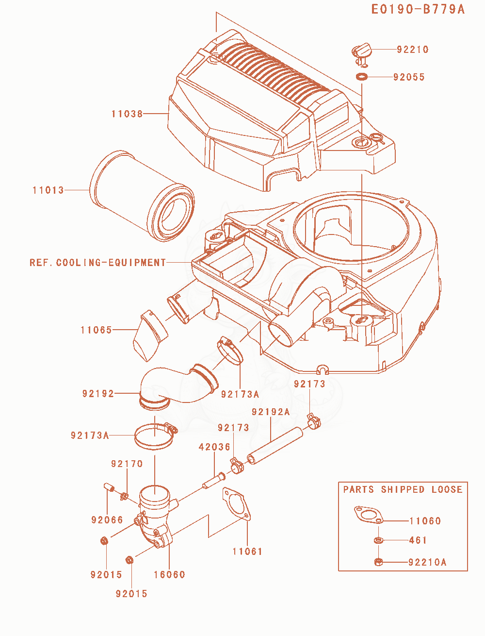 Exploded parts diagram of the Air-Filter / Muffler of a Kawasaki FT651V-AS00 engine, with numbered balloons