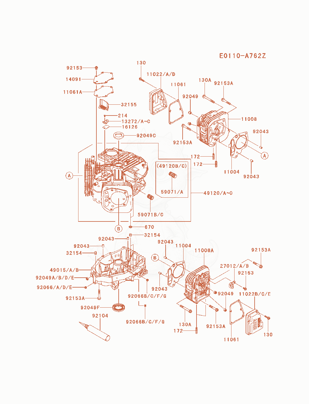 Despiece del Cylinder / Crankcase de un motor Kawasaki FS541V-AS05, con globos numerados