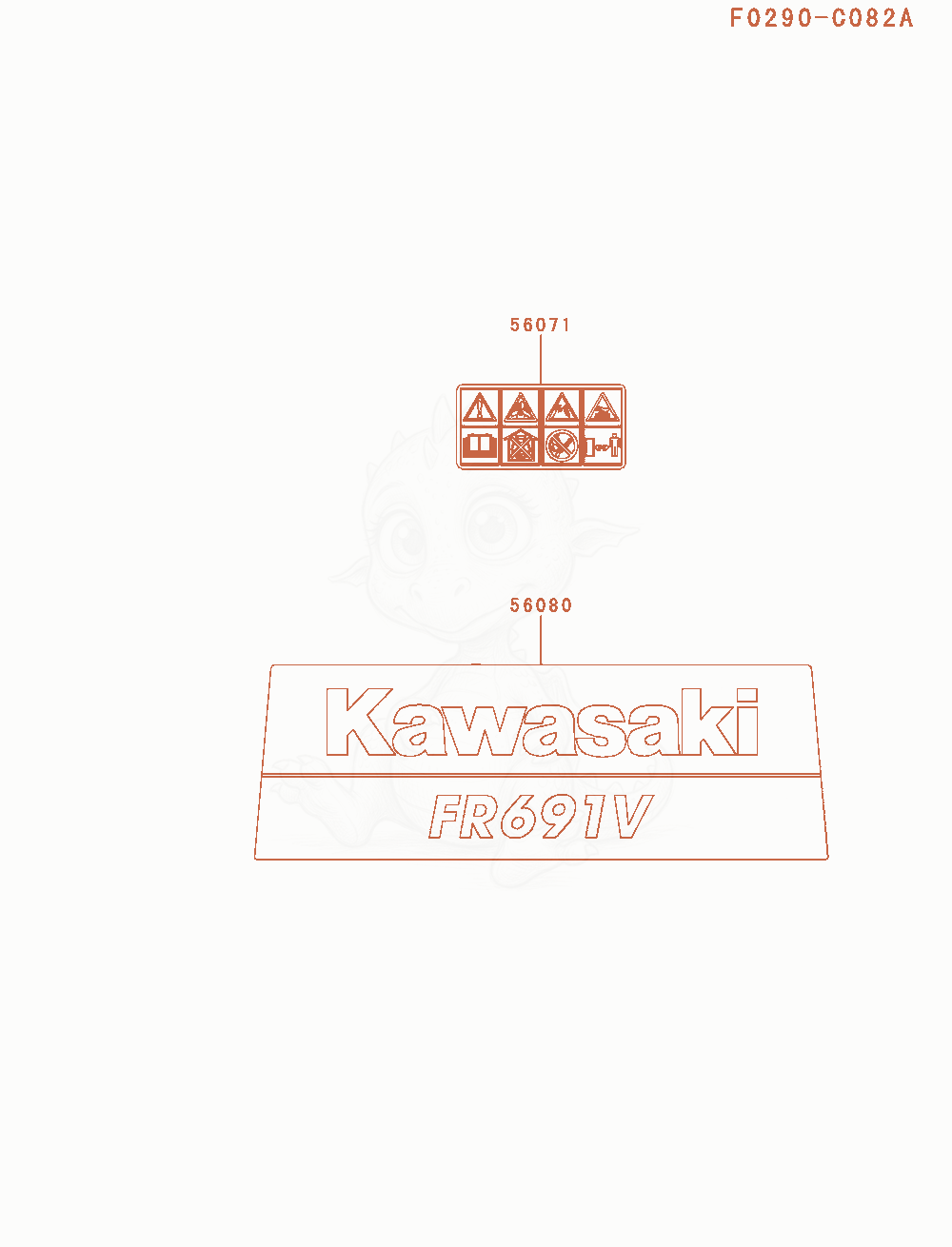 Despiece del Label de un motor Kawasaki FR691V-AS29, con globos numerados